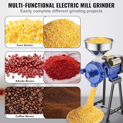 VEVOR Electric Grain Mill Grinder, 3000W Spice Grinders, Commercial Corn Mill with Funnel, Thickness Adjustable Powder Machine, Heavy Duty Feed Flour Cereal Mill Wheat Grinders, Dry Grinder
