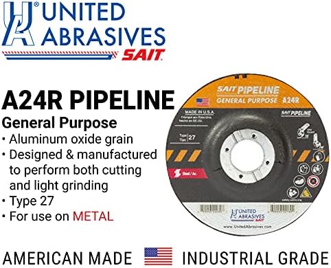 United Abrasives-SAIT 22065 A24R General Purpose Pipeline Wheel (Type 27 Depressed Center) 9" x 1/8" x 7/8", 25-Pack