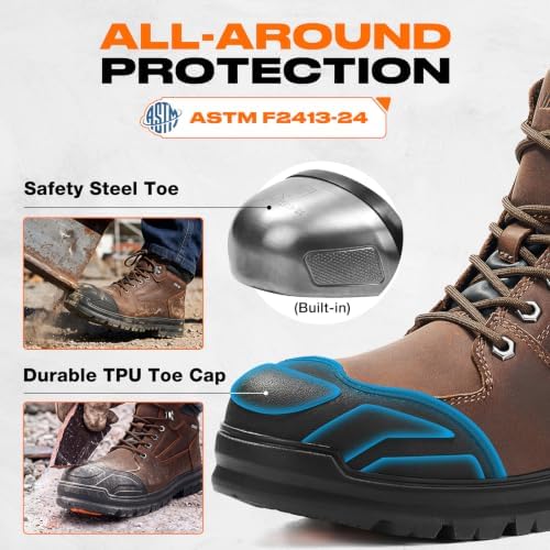 NINGO Steel Toe Work Boots for Men with TPU Protective Cap, 6 Inch