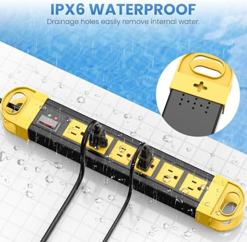 HHSOET GFCI Outdoor Power Strip Weatherproof IPX6 Waterproof, Yellow 25FT