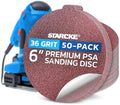 Starcke Sand Paper for Car, 50 Pack Premium 6 Inch Sanding Discs, 36 Grit Sanding Paper, Self Adhesive Orbital Sander Pads, PSA Aluminum Oxide Sandpaper Discs, Auto Sandpaper for Wood, Metal, Paint
