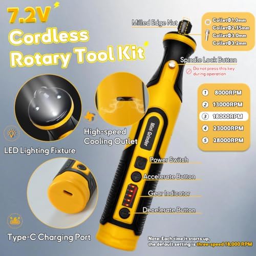 7.2V Mini Cordless Rotary Tool, 59 Attachments for DIY Crafts