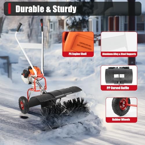 52cc Self-Propelled Snow Blower｜2-Stroke Gas Broom for Blizzard Cleanup｜20" Clearing Width｜8500-10500 RPM Brush Head｜Heavy-Duty for Driveways & Farms｜Adjustable Handlebars