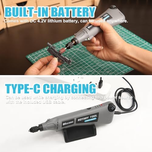 Variable Speed Rotary Tool Kit with 2.0 universal chuck from 1/50'' to 1/8'', Cordless Rotary Tool with LED Light, Multi-Purpose Power Tool for Sanding, Polishing, Drilling, DIY Crafts