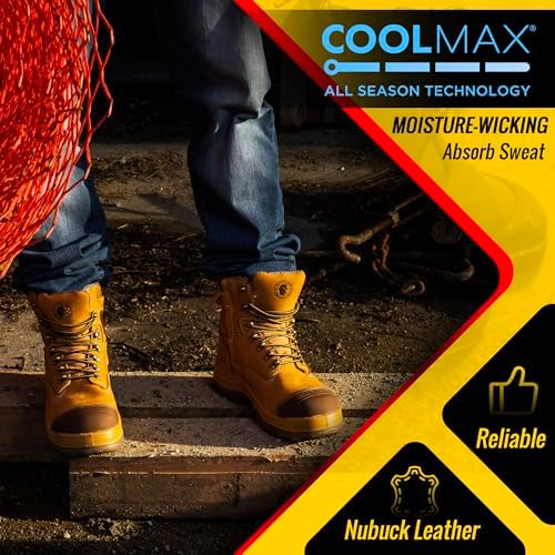 ROCKROOSTER Work Boots for Men,7 inch,Steel Toe,Side Zipper, Oiled Leather Shoes,Static Control,Breathable,Quick Dry(AK232Z-245Z)