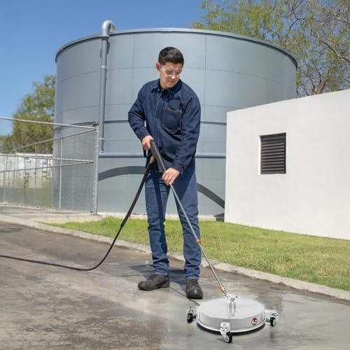 19" Pressure Washer Surface Cleaner with 4 Wheels, Stainless Steel Power Washer Surface Cleaner for Driveways Sidewalks Patios, 1/4" Quick Connector, 2 Extension Wand, 4000 PSI
