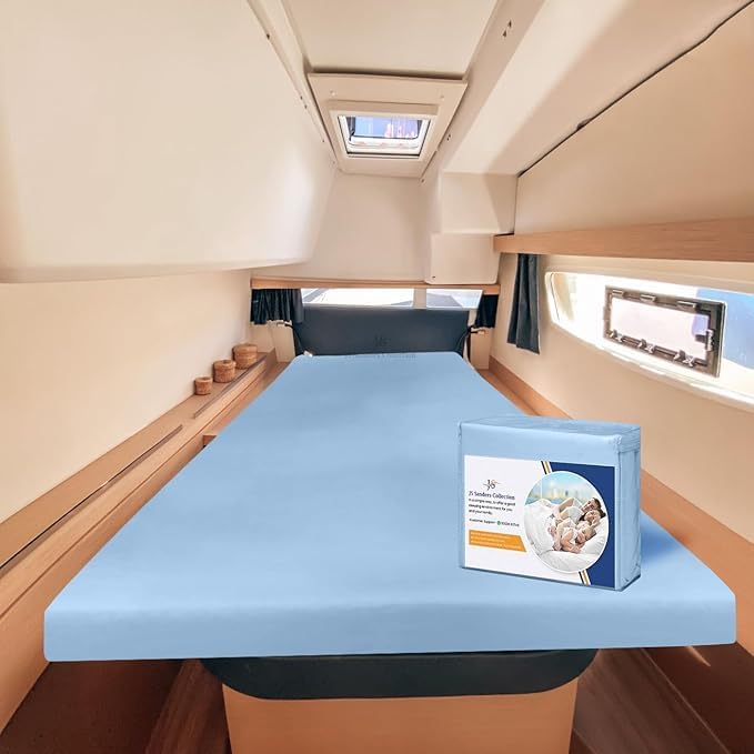 JS Sanders V Berth Boat Sheet 3 Pcs 600 TC Egyptian Cotton,Light Blue