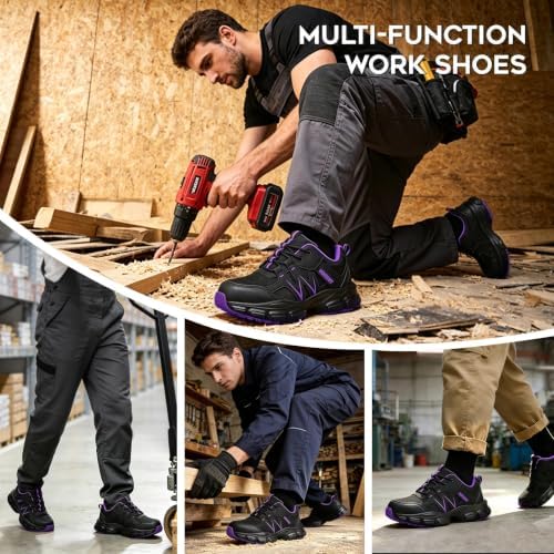 Hogent Steel Toe Shoes for Men Women - Non Slip & Lightweight Work Shoes