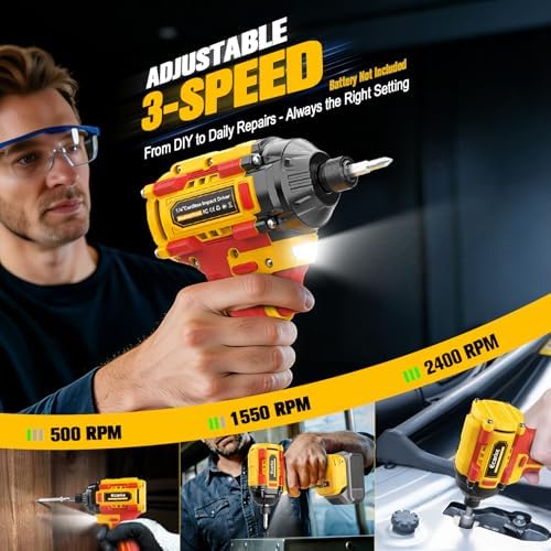 Ecarke Cordless Impact Driver and Drill Combo Kit Compatible with DeWalt 20V Battery, Up to 3100 In-lbs 1/4" Impact Driver and 440 In-lbs 3/8'' Power Drill with Bits, Brushless, LED Light(Tool Only)