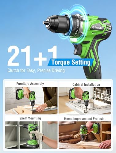 Taskstar 21V Cordless Drill & Impact Driver Combo Kit for DIY Home