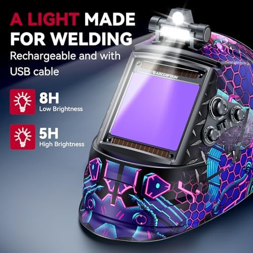 ARCCAPTAIN Auto Darkening Welding Helmet with Light, 3.94"X3.66" Large View
