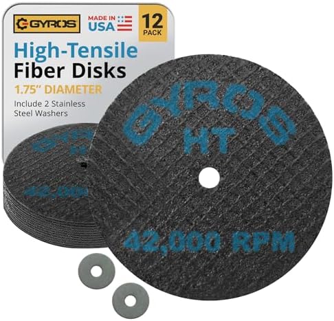 GYROS Cut-Off Wheels for Rotary Tools – 1.75” High-Tensile Fiberglass Reinforced, 12-Pack | Perfect for Cutting Hardened/Unhardened Steel, Steel Alloys, Hard Bronze, Metal | Made in USA 11-31702/12
