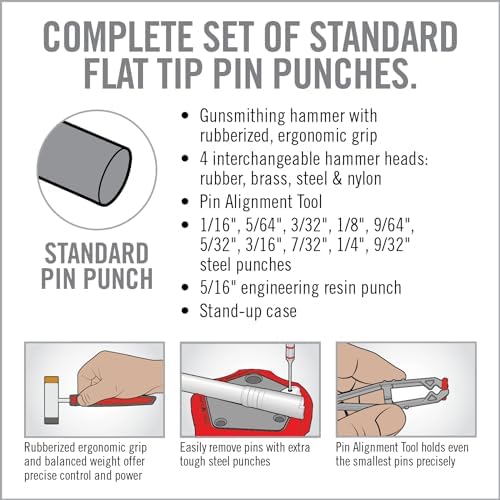 Real Avid Hammer Set & Punch Set with Small Hammer & Flat Tip Metal Punch Set - Punch Tools Tool Kit includes Gunsmithing Hammer with 4 Tips, Non Marring Punch & Pin Starter Tool