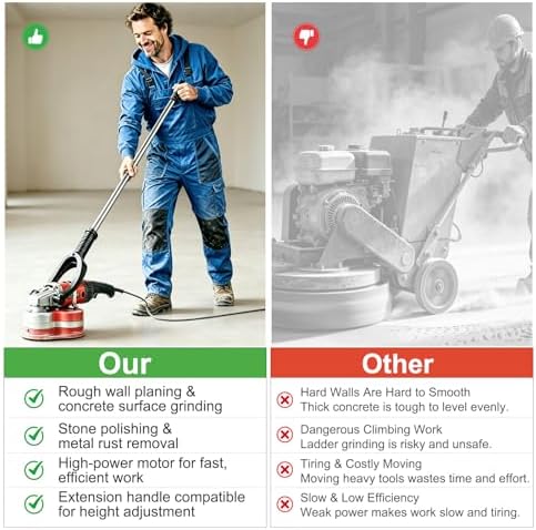 3-Head Electric Concrete Floor Grinder with Telescopic Rod, 6 Speed Diamond Polisher with Dustless Vacuum for Epoxy Removal, Cement, Stone, Granite and Metal Surface Grinding & Polishing