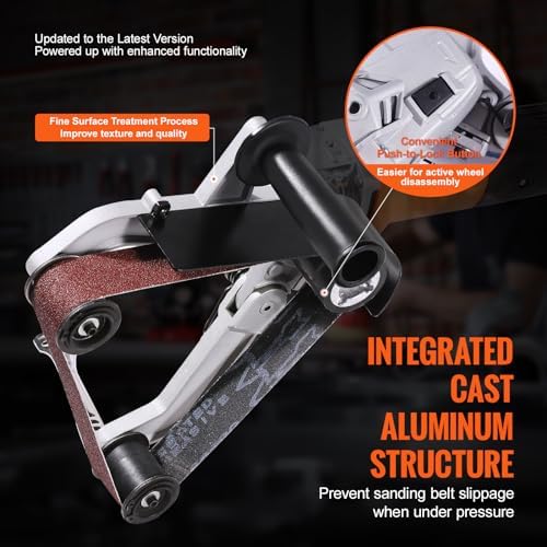 VEVOR Belt Sander Adapter for Angle Grinder, US 5/8-11 Thread Pipe Tube Sanding Attachment with 10PCS Sanding Belts (60/120/240/400/600 Grits) for Metalworking, Rust Removal