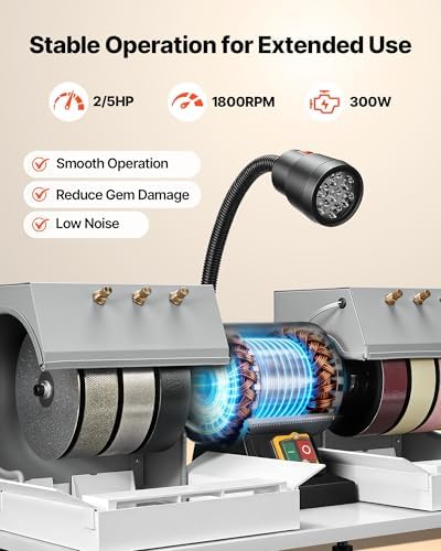 VEVOR Cabbing Machine, 6" 2/5 HP 1800 RPM Efficient, Lapidary Rock Grinder Polisher with Diamond and Resin Wheels, LED Lamp, Water System, Lapidary Equipment for Gemstone Grinding, Stone Polishing | For Gemstone Grinding, Stone Polishing, Efficient wit...