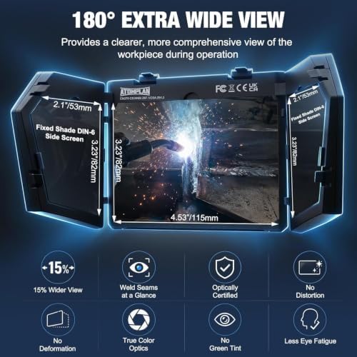 Auto Darkening Welding Helmet 180° Panoramic View True Color Welding Hood, 1/1/1/1 Optical Clarity, Rechargeable Battery, Durable Nylon Shell, Wide Shade Range for MIG TIG Stick ARC Grinding