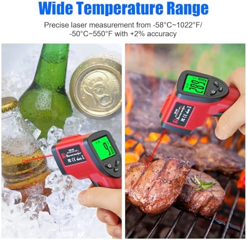 Digital Infrared Thermometer Gun -58℉ to 1022℉ (-50℃ to 550℃), Adjustable Emissivity, Laser Temperature Gun for Cooking, BBQ, Oven, Engine, and Industrial Use (Not for Human Body)