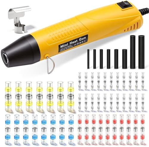 200PCS Solder Seal Wire Connectors Kit with Mini Heat Gun, Portable Heat Gun for Shrink Tubing, Waterproof Heat Shrink Wire Repair Kit with Solder Stick for Marine Automotive Boat Truck, AWG 26-10