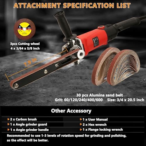 Belt Sander - 1080W 6-Speed Variable Speed Band File Belt Sander - Aluminum alloy sand belt bracket with 30pcs 3/4 x 20.5" Aluminum Oxide Sanding Belts.