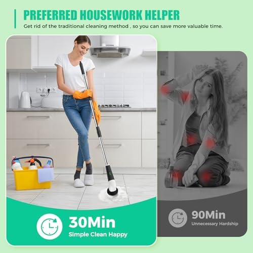 YKYI Electric Spin Scrubber, Cordless Power Cleaning Brush with Long Handle