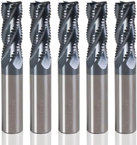 1/2" 4 Flute Roughing End Mill AlTiN Coated Carbide, 5Pcs