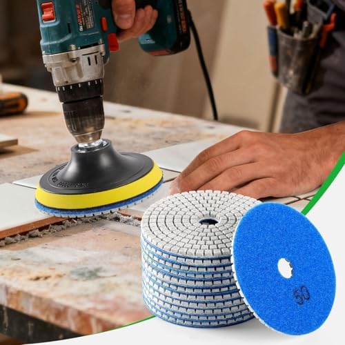 WORKEASE 4 Inch Diamond Polishing Pads Wet/Dry 12PCS, 50 Grit Diamond Sanding Pad, Granite Stone Concrete Marble Rock Countertop Quartz Polish Pad