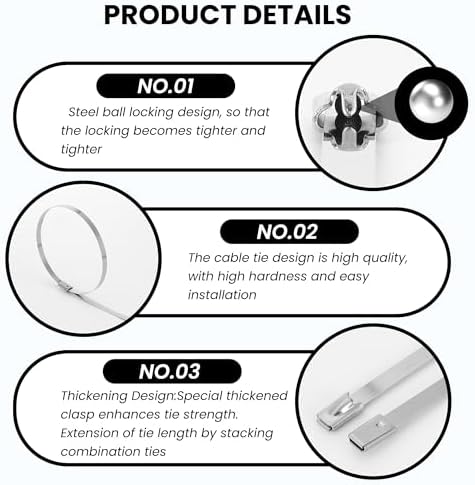 11.8 Inch 100 Pcs 304 Stainless Steel Metal Zip Ties