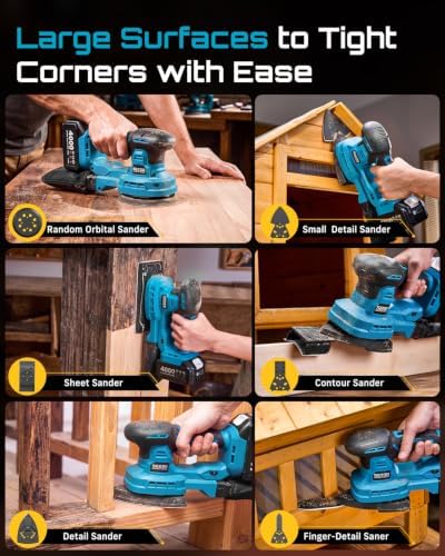 Seesii 6-in-1 5” Random Orbit Sander Cordless, 2Pcs Batteries, 21V, 6 Speed