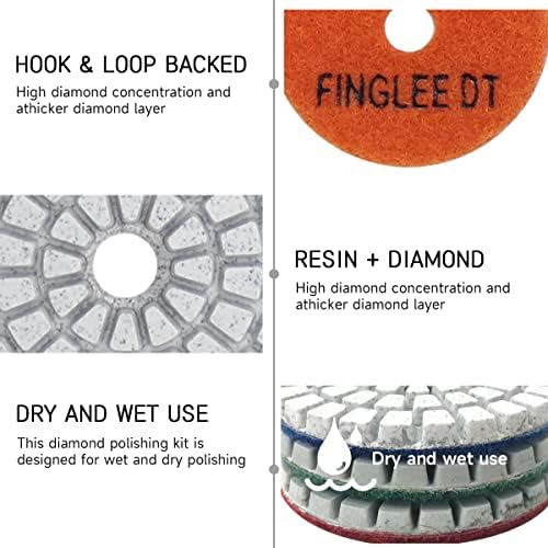 2 Inch Diamond Polishing Pads with 7Pcs Dry Wet Granite Stone Polish Pad Kit for Drill，50-3000 Grit Polishing Pad (5Pcs 200#（Dry/Wet）)