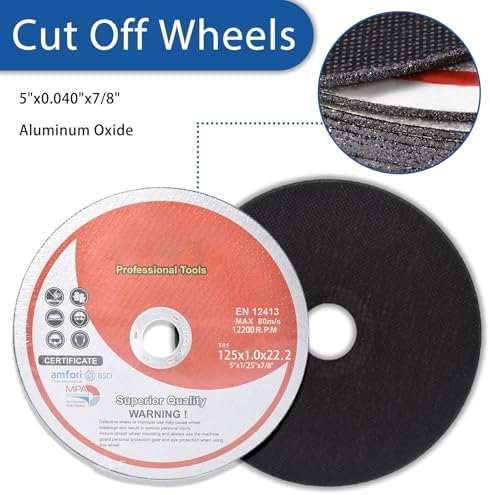 WFLNHB 50 Pack 5"x0.040"x7/8" Metal and Stainless Steel Cut Off Wheels Replacement for Angle Grinders