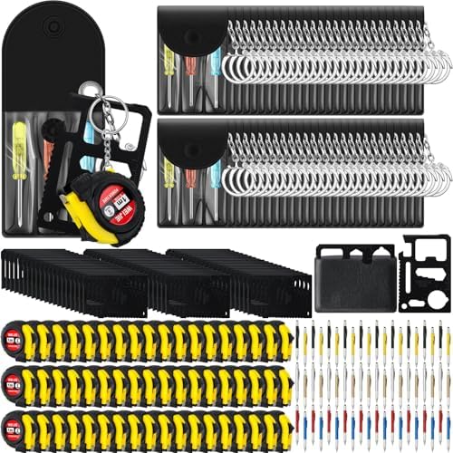 216 Pcs Mini Screwdriver Tape Keychain Set Multitool Pen Card Father's Gifts Bulk Mini Tool Set for Adult Men Dad (Multicolor)