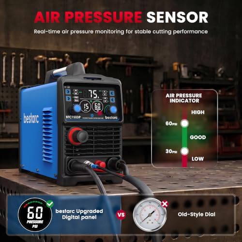 Bestarc Plasma Cutter Machine, 75Amps HF Pilot Arc, 110/220V, Air Sensor