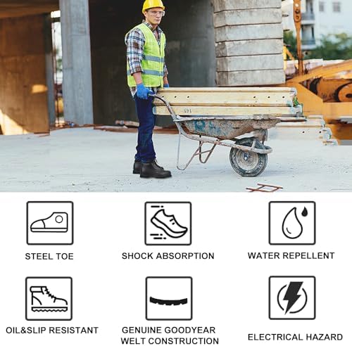 Work Boots for Men, Steel Toe, Leather, Oil, Slip and Heat Resistant Heavy Duty Wide Industrial & Construction Safety Boots, US 7-17 M & W