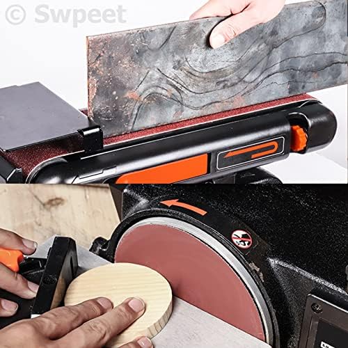 Swpeet 49Pcs 1 x 30 Inch Aluminum Oxide Sanding Belts (60/80/120/150/240/400 Grits) with 5 Inch No-hole Back Flocking Sanding Disc (80/100/120/180/240/400 Grits) and Cleaning Eraser