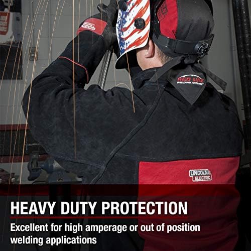 Lincoln Electric Heavy Duty Leather Welding Jacket | Ideal for High Amperage or Out of Position Welding | XXXL | K2989-XXXL, Black/Red