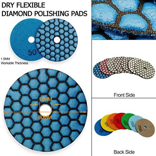 SHDIATOOL 3 Inch Dry Diamond polishing Pads Grit 800 for Granite Marble Quartz(7-Pack)