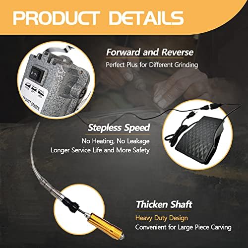 1000W 30000RPM Flex Shaft Rotary Tool, Thicken 1/4" Flexible Shaft with Stepless Speed Foot Pedal, Hanging Grinder Carver Electric Multi-function Metalworking Tools Repair Kit