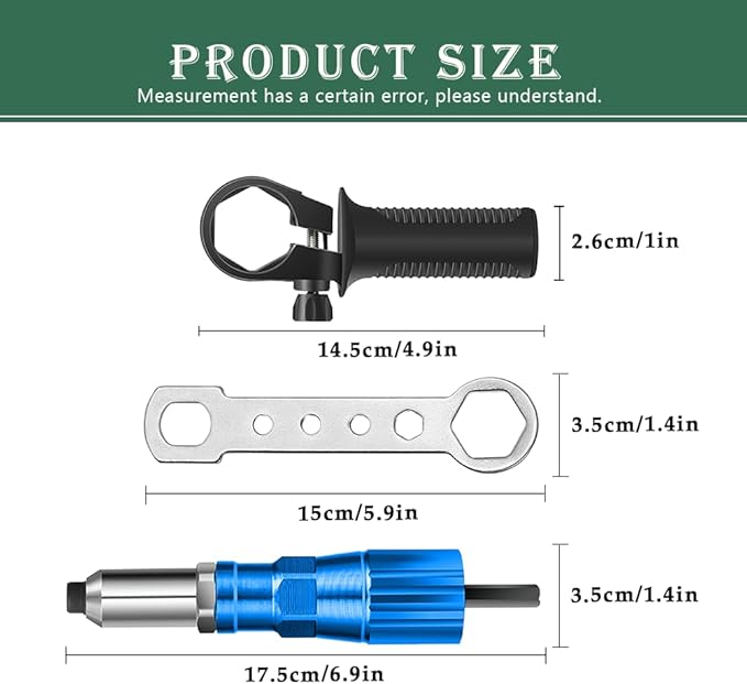 Rivet Gun Adapter Kit, Riveting Gun Head Tool for Cordless Drill, with 4 Rivet Head/Removable Handle/100pcsx4.0mm Studs (Blue)