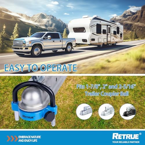 RETRUE Universal Trailer Coupler Hitch Lock, Waterproof Cover & Cap, Blue