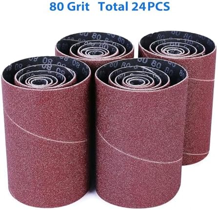 LotFancy 24PCS Spindle Sanding Sleeves, 80 Grit, Aluminum Oxide Abrasive, 4-1/2” Length (4 Each of 1/2”,3/4”,1”,1-1/2”, 2” and 3”