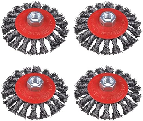 4 Pack 4 Inch Twist Knotted Wire Wheel Brush for Angle Grinder with 5/8 Inch-11 Threaded Arbor, for Heavy-Duty Conditioning for Various Metals