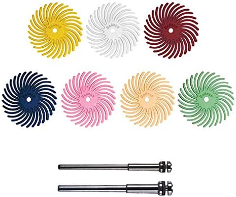 Dedeco Sunburst Radial Bristle Discs - 7/8" Curved - 1/16" Arbor - Assortment Kit - 86 Total Pieces for Precision Cleaning, Buffer, Polish, & Finish