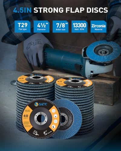 S SATC 40 PCS 4 1/2 Inch Flap Discs for Angle Grinder 40 Grit High-Density Abrasive Grinding Wheels Bevel Type Sanding Discs Type 29 for Metal & Stainless Steel
