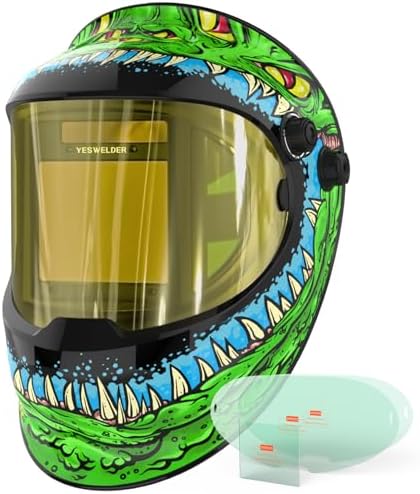 YESWELDER Auto Darkening Welding Helmet with SIDE VIEW, 180° Panoramic View, 1/1/1/1 True Color Solar Powered Welder Hood, Wide Shade 3/5-9/9-13 Welder Mask for TIG MIG ARC CUT and GRIND, LYG-Q800D