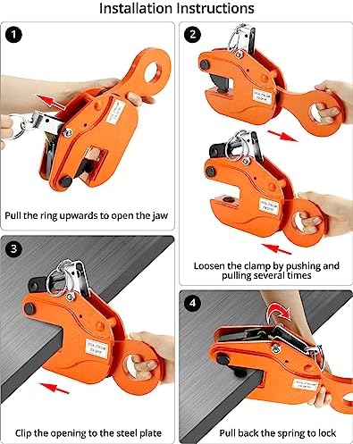 QWORK 2-Ton Heavy Duty Vertical Plate Lifting Clamp, 4400 lbs Capacity, Sheet Metal Lifting Clamp for Welding and Building, Orange Steel Plate Lifting Clamps