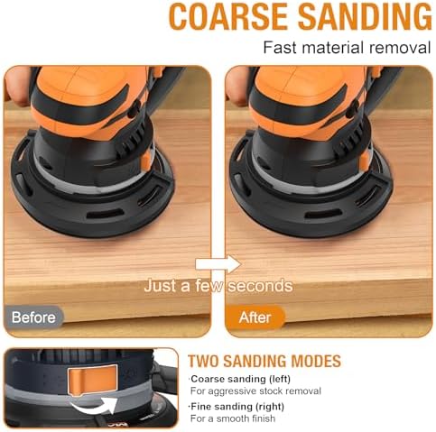 MAXXT 800W Random Orbital Sander, 5mm Eccentric, 3300-7400RPM Variable Speed, 150mm Pad, Dual Mode Polishing, Dust Collection, 5 Sandpapers, Electric Dry Polisher for Wood, Metal, Car
