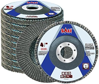 Sali 10 Pack Flap Disc 60 Grit 4.5" x 7/8-Inch Sanding Disc Bevel Type #29 Premium and Industrial Angle Grinder Grinding Wheel High Performance Edge Grinding