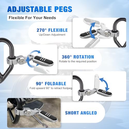 Nilight 1.25" Motorcycle Highway Pegs For Harley Davidson Touring Road King Street Glide Sportster Adjustable 360° Angled Foot Pegs P-Clamp Universal For 1-1/4" Engine Guard Crash Bar Highway Footpegs