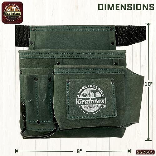 Graintex 5 Pocket Suede Leather Tool Belt/Bag, Multipurpose Leather Tool Belt for Women and Men, Ideal for Construction, Electrician, Handymen, Carpenter, Gardening Pouch & DIY Projects